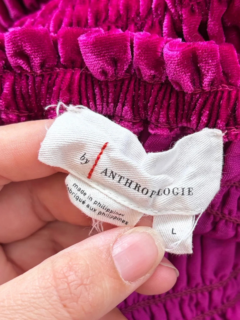 Anthropologie Velvet Smocked Peasant Sleeve Top in Magenta